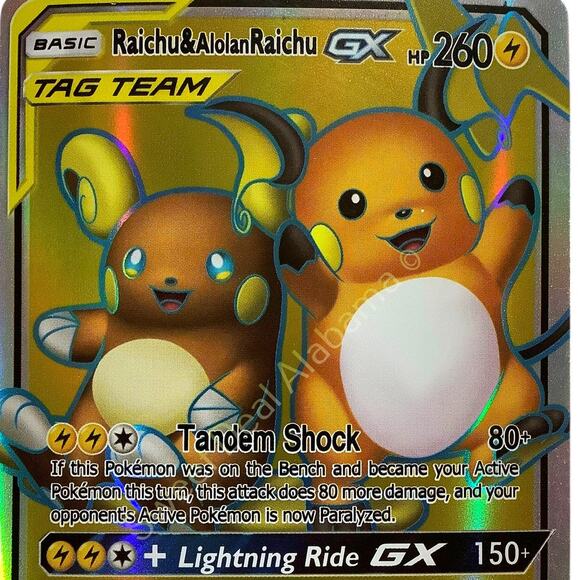 Raichu & Alolan Raichu GX 220/236 Ultra Rare Tag Team GX Sun & Moon Unified Holo - Picture 1 of 4